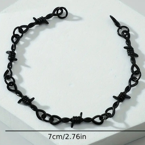 Black Barbed Wire Chain Bracelet | Gothic Punk Grunge Jewelry - Picture 4 of 5